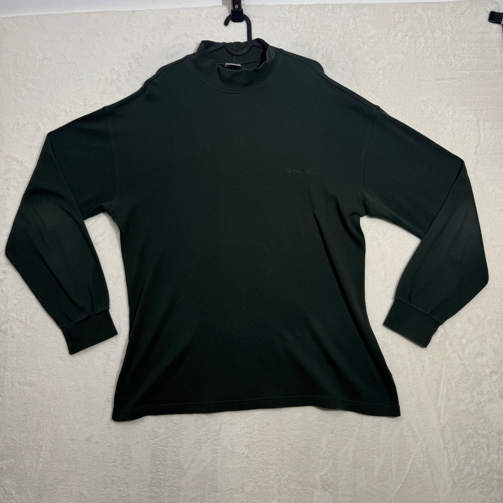 Columbia Shirt Mens XL Green Mock Neck Long Sleeve Cotton Jersey Tonal Logo